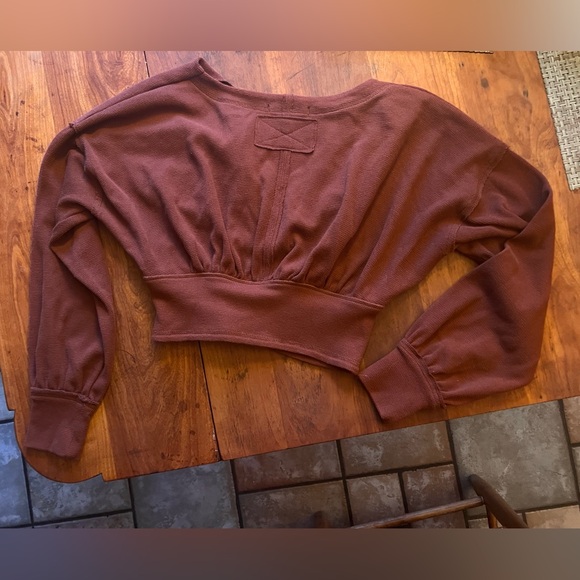 Free People, We The Free—All Nighter Crop Top Brown Thermal Long Sleeve V-Neck—S - Picture 2 of 4